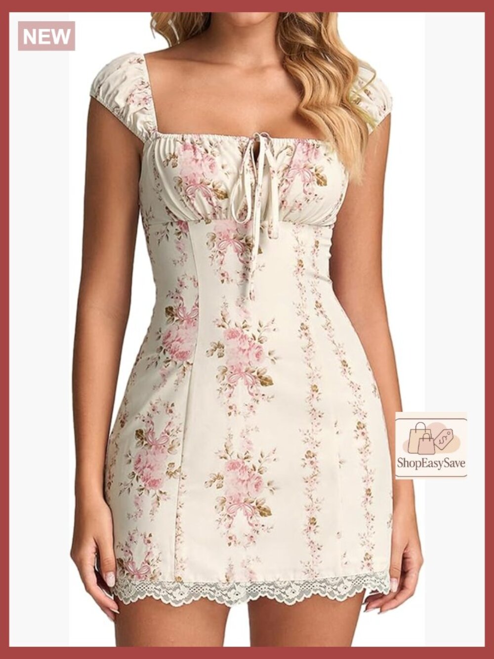 Vintage Lace Up Floral Corset Mini Dress Sheath Square Neck Sleeveless
